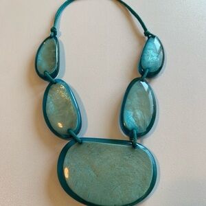 Aqua Turquoise Blue Shell and Lucite Statement Necklace